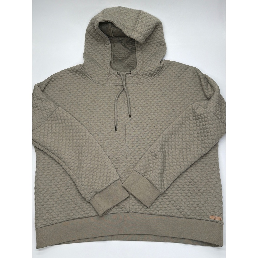 BKE Womens XL Quilted Bubble Knit Hoodie Olive Taupe‎ Pullover Sweatshirt